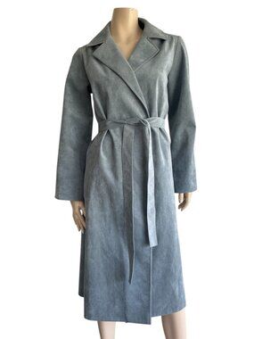 Vintage BRODKIN Ultrasuede Trench Coat Blue ILGWU SZ M